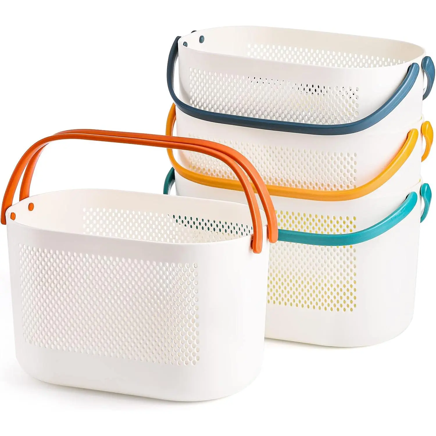 4 Pack Portable Shower Caddy Basket, Plastic Storage Baskets with Handles, Drainage Toiletry Organizer Bin, Dorm Shower Tote Bag for Bathroom, Kitchen, Closet, Bedroom, College, Gym, Camp