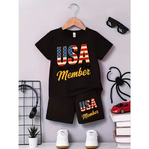 2pcs Boys & Girls USA Pride Outfits - Boys Girls Matching T-Shirt & Shorts Short Sleeve Playwear, Casual Summer Clothes with T-Shirts & Shorts Suitable for 4th of, Outdoor Activities, Machine Washable, Perfect for Outdoor