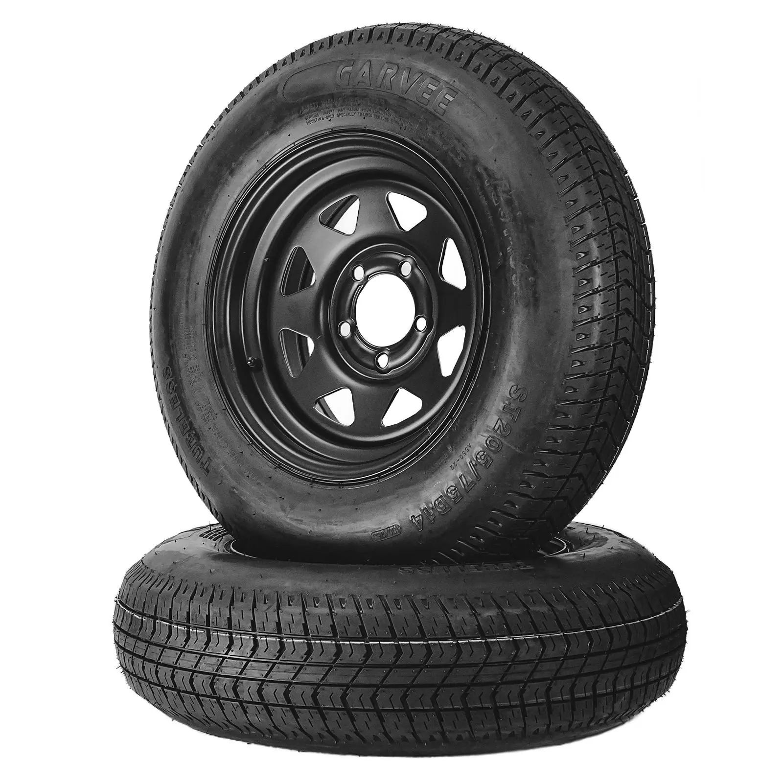 2PCS Heavy Duty Trailer Tires & Rims 6PR Load Range C - 5 Lug 4.5" & 4 Lug 4" Wheels - All-Weather, Easy Assembly - Utility, Boat, Camper Trailers