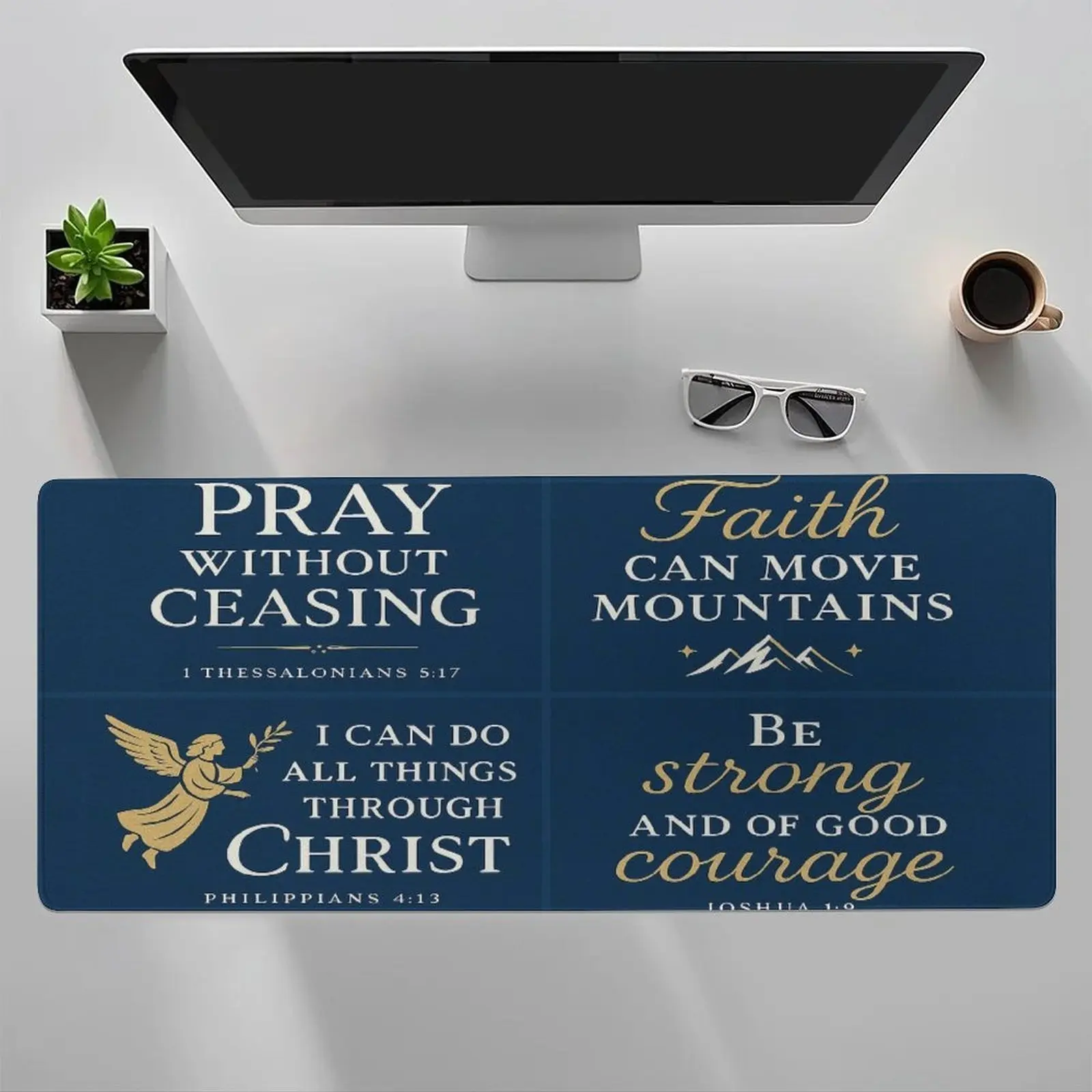 Bible Verse Mouse Pad and Desk Mat - Printed with Bible verses, suitable for Christians, office, gaming, and prayer settings - Dark and gold Christian faith decoration, compatible with PCs, laptops, and desks