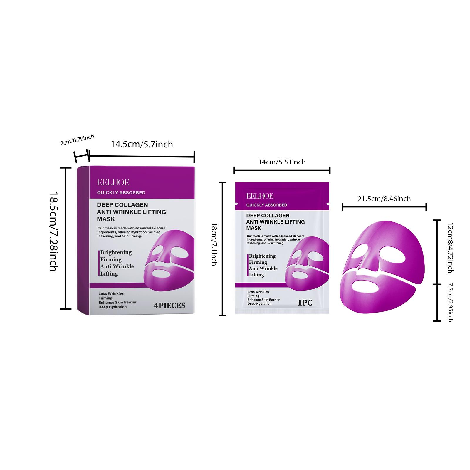 EELHOE Collagen Hydrating Sheet Mask Box Set (4 Sheets), Nicotinamide Glow Facial Mask for Glass Skin, Wrinkle Cream Results for Firming & Pore Tightening, K-beauty Sleeping Mask, Korean Skincare TikTok Exclusive Bundle, Gentle Radiant Dewy Skin