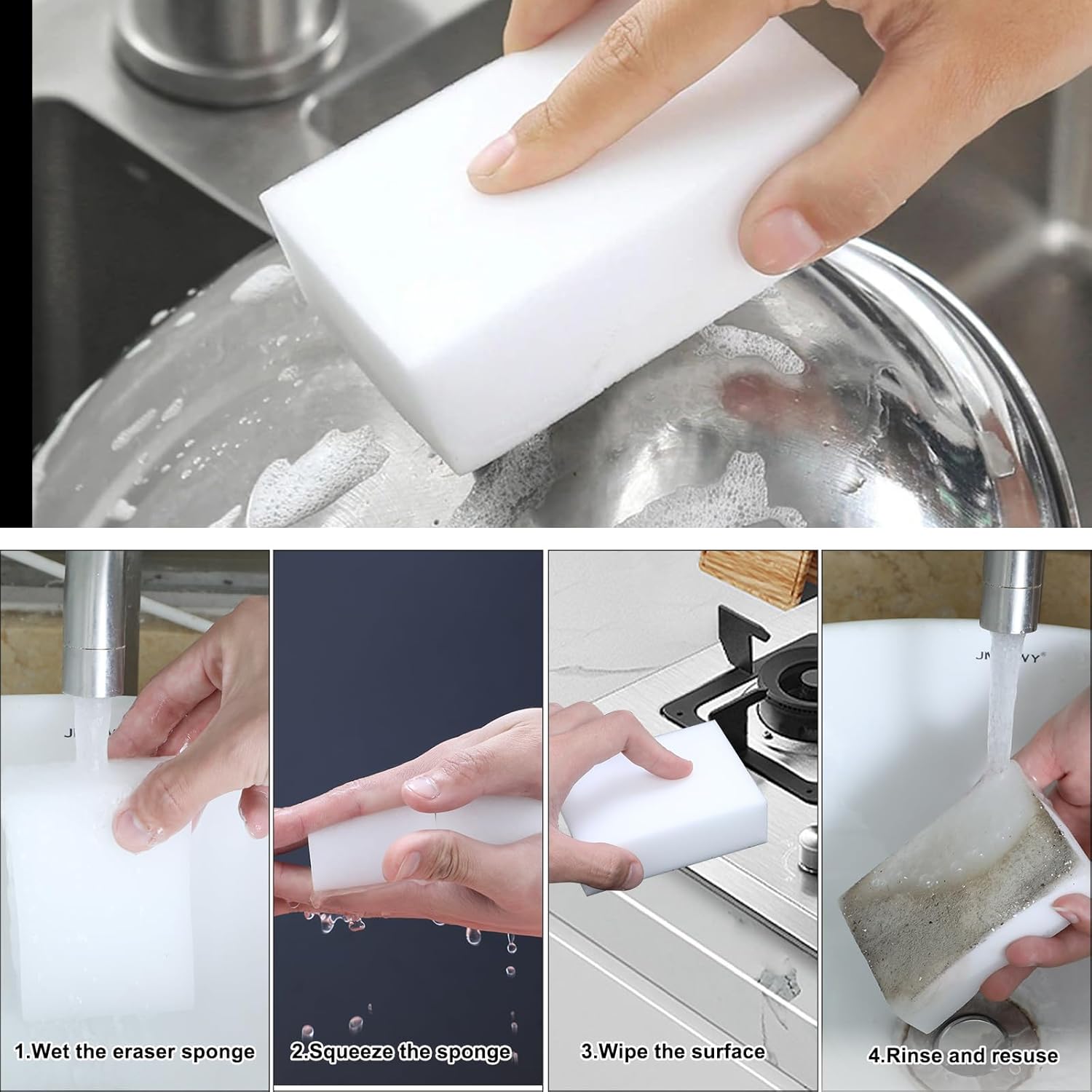 100 Pack Magic Sponge Eraser,Multi-Functional Household Cleaning Kitchen Dish Sponge for Furniture,Extra Thick and Long Lasting Melamine Cleaning Sponges for Bathroom,Bathtub, Wall Cleaner (100) 100 Pack Magic Sponge Eraser,Multi-Functional Household Cleaning Kitchen Dish Sponge for Furniture,Extra Thick and Long Lasting Melamine Cleaning Sponges for Bathroom,Bathtub, Wall Cleaner (100)