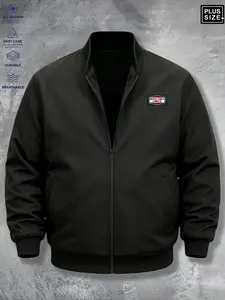 Large Size Men's Pilot Jacket, Ribbed Sleeves and Hem Zipper, Lightweight Windproof Casual Streetwear, Suitable for Tall Individuals, Spring Fall