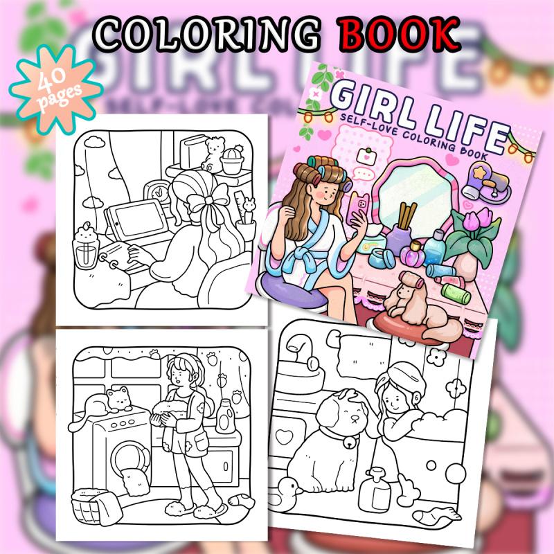 A set of fun coloring books, with thick high-quality paper, featuring fresh cartoon patterns of friends traveling together, designed to cultivate creativity, relieve stress, perfect for home leisure, adult coloring books, and an ideal Valentine's Day gift