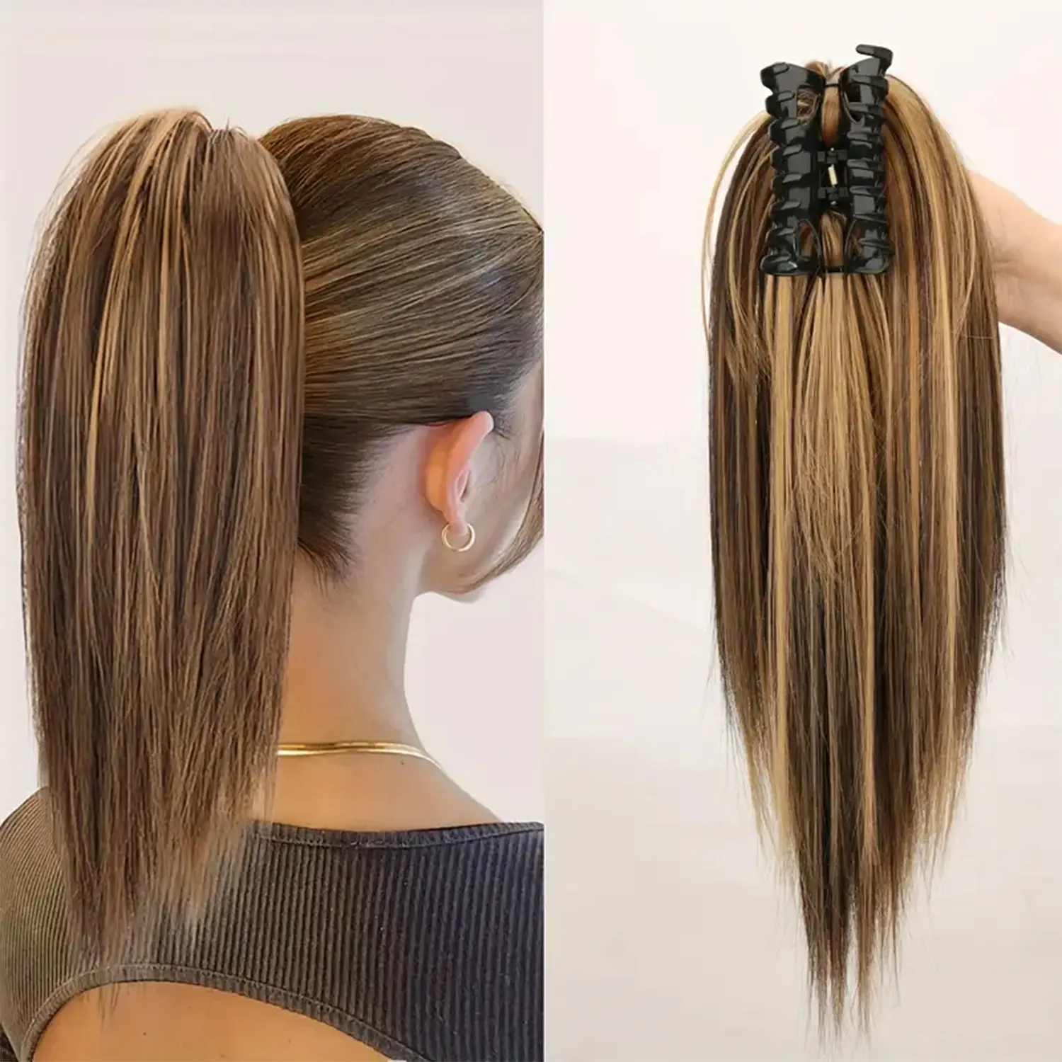 Women's Polyethylene Synthetic Hair Waterfall Braid High Ponytail Extension - Claw Clip Base, Female Stylish Half-Tied Hair Accessory for Hot Girl Look