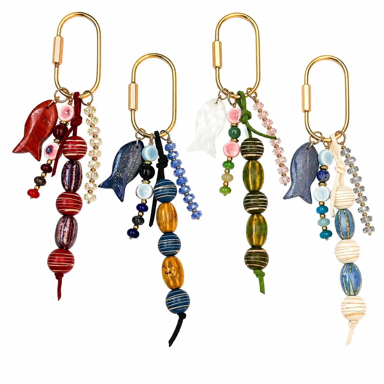 Retro-Inspired Fish-Shaped Ceramic Keychain - Vintage Fish Pendant with Natural Wooden Beads, Smooth Glaze Finish, Secure Ring, Lightweight Durable Travel Charm for Backpacks, Handbags (Sports & Outdoor Volleyball Accessory)