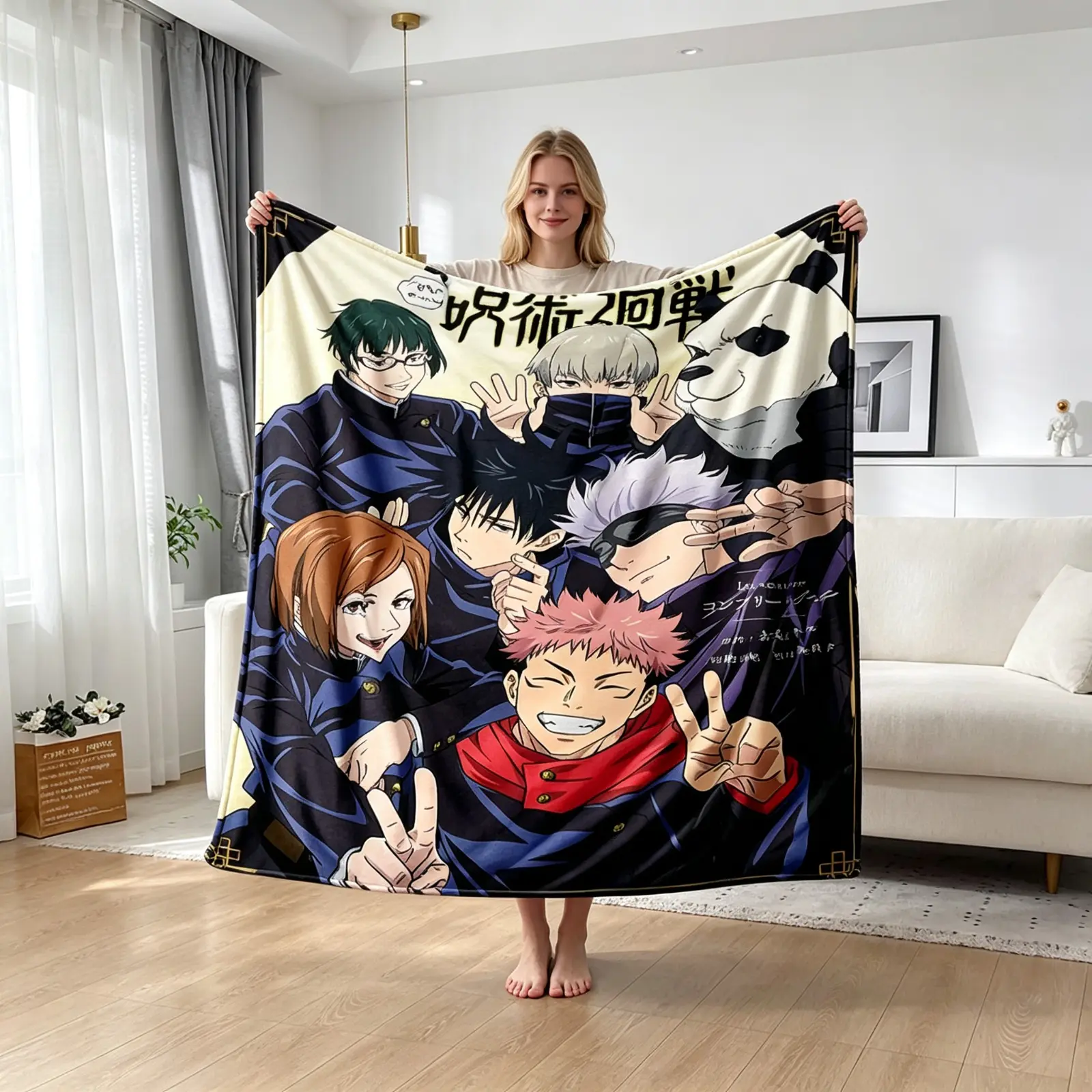 blankets Jujutsu Kaisen Anime Itadori Yuji Gojo Satoru Megumi Nobara Sukuna Soft Flannel Throw Kids Blanket Adult Blanket Comfortable Blanket For Picnic Beds Sofa Home Manga Fans Gift home goods
