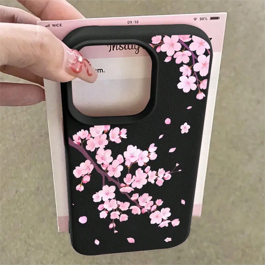 1pcs Cherry Blossom Phone Case Suitable For Apple Phone 11 12 13 14 15 16 17 PRO MAX X XSMAX Silicone Shock Proof Vintage Girlish Style Cute Elegant Can Be Given To Friends Can Be Given To A Lover