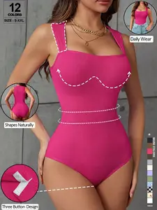 Summer Essential Knitted Romper, Square Neck Shapewear, Waist Cinching Tank Top, Thin Strap Bodycon, Sleeveless Slimming Top, Sand Dollar Fit