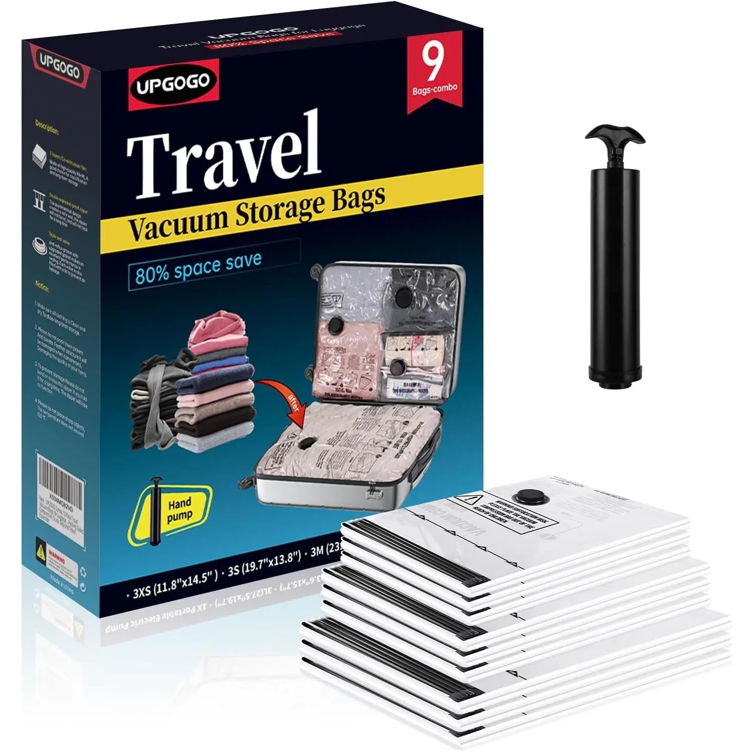 Travel Vacuum Bags for Luggage with Hand Pump,Vacuum Seal Bags for Clothing,Packing Cubes Compression,Cruise Ship and Travel Essentials(Combo 9 Pack)Gift
