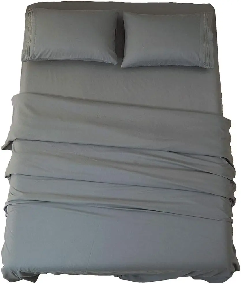 SONORO KATE Queen Size 4-Pieces Luxury Bedding Set for Queen Size Mattress - Ultra-Soft Double Brushed 1800 Series Microfiber Sheets, 16-in Deep Pockets, Wrinkle-Free, Hypoallergenic, Embroidered, Indoor Leisure Use (Dark Grey)