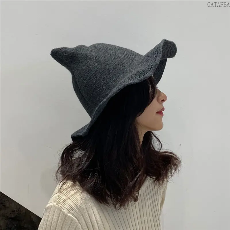 Women's Halloween Pointed Witch Knit Hat - 1-Size Foldable Soft Yarn Cap, Stretch Lightweight Black/Purple/Orange Sports & Outdoor Accessory for Halloween Party Cosplay, One Size