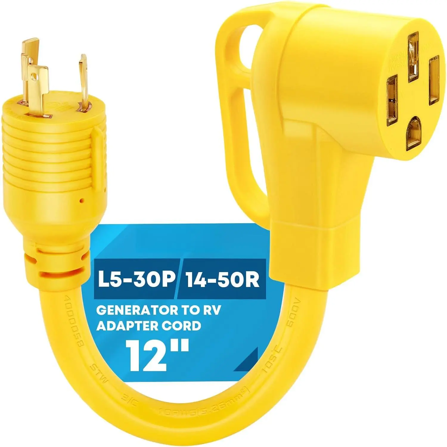 L5-30P to 14-50R Generator Adapter Cord, 3 Prong 30 Amp Twist Lock Plug to 50 Amp Receptacle, STW 10 AWG 12", for Generator to RV Camper Trailer