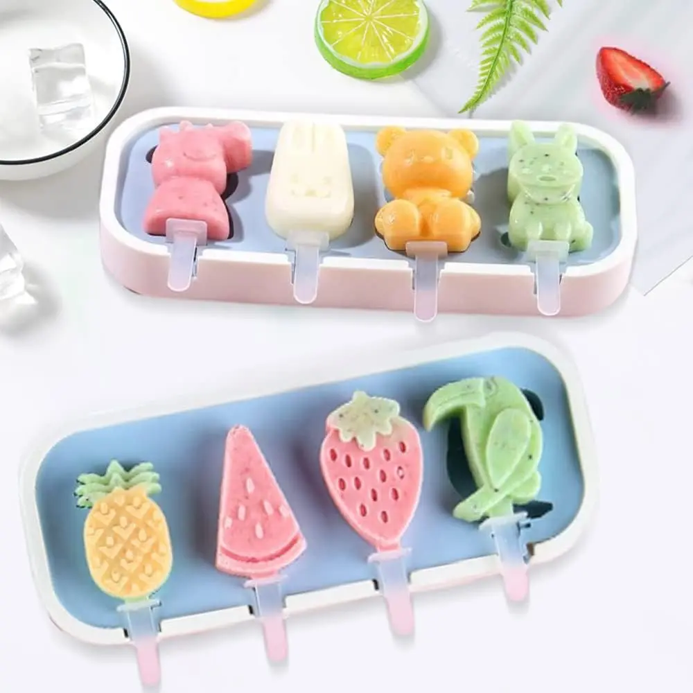 [Summer Essentials]Generic Popsicles Molds, Mini Popsicle Molds for Kids Baby Cute Shapes Silicone Popsicle Molds BPA Free Reusable Ice Cream Mold Popsicle Maker Homemade DIY Set (2Pcs Animal&Pineapple)gift