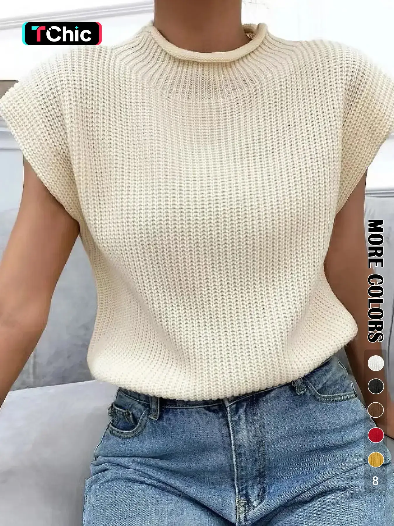 Women's Plain Basic Soft Roll Trim Mock Neck Sweater Vest, Casual Solid Sleeveless Knit Top for Spring & Fall, Women's Knitwear for Daily Wear