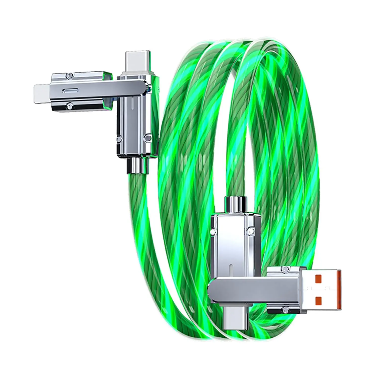 4IN1 Multi Ports USB Charger  USB A/USB Type C to USB Type C PD   Cord Light Up LED Current to be a Night Light Compatible with  of Devices-39 inches Green