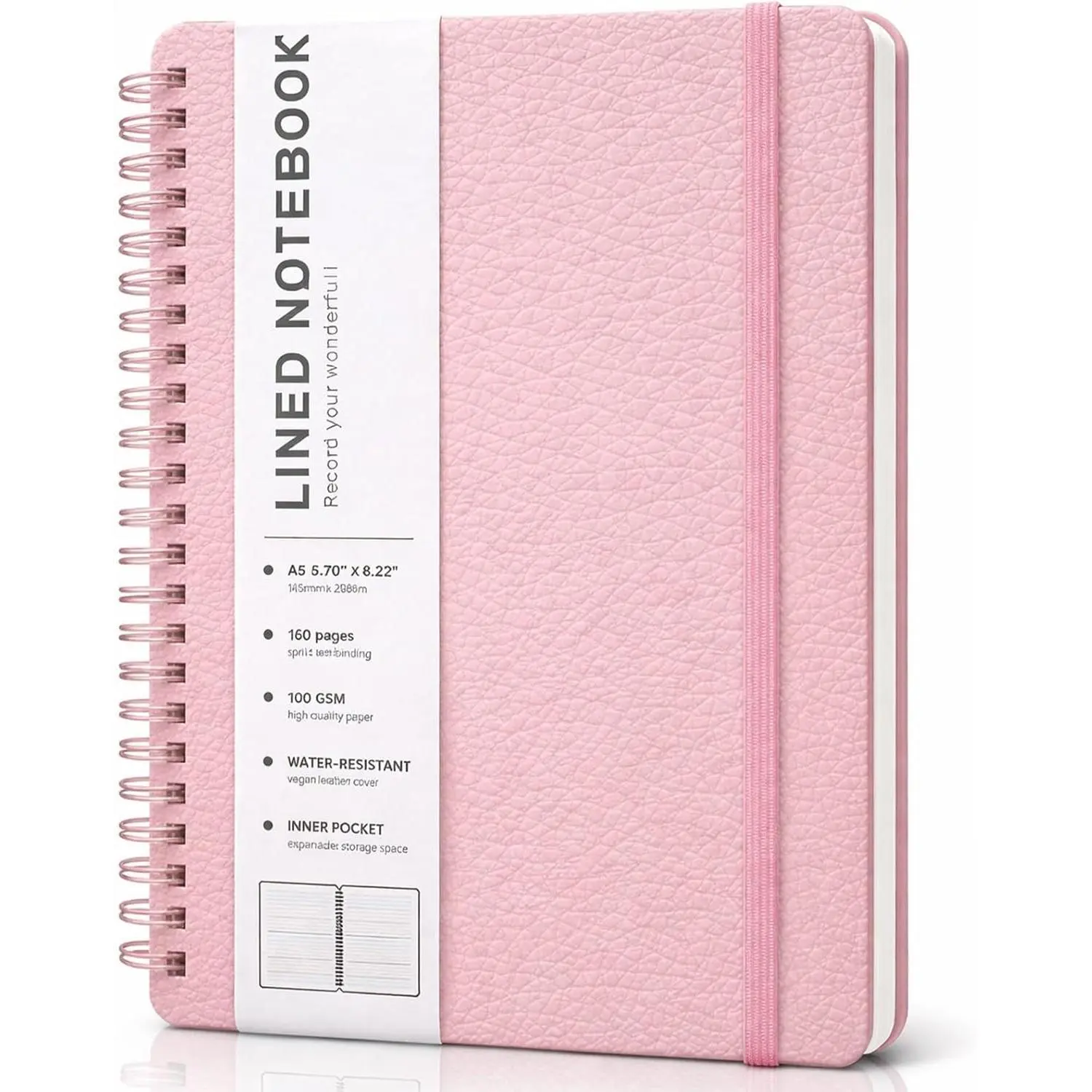 Lined Spiral Journal Notebook, A5 Hardcover Leather Notebook for Work, 5.7''×8.2'', 100GSM Thick Paper Spiral Bound Journaling Notebooks for Women & Men Office School Note Taking Business,
