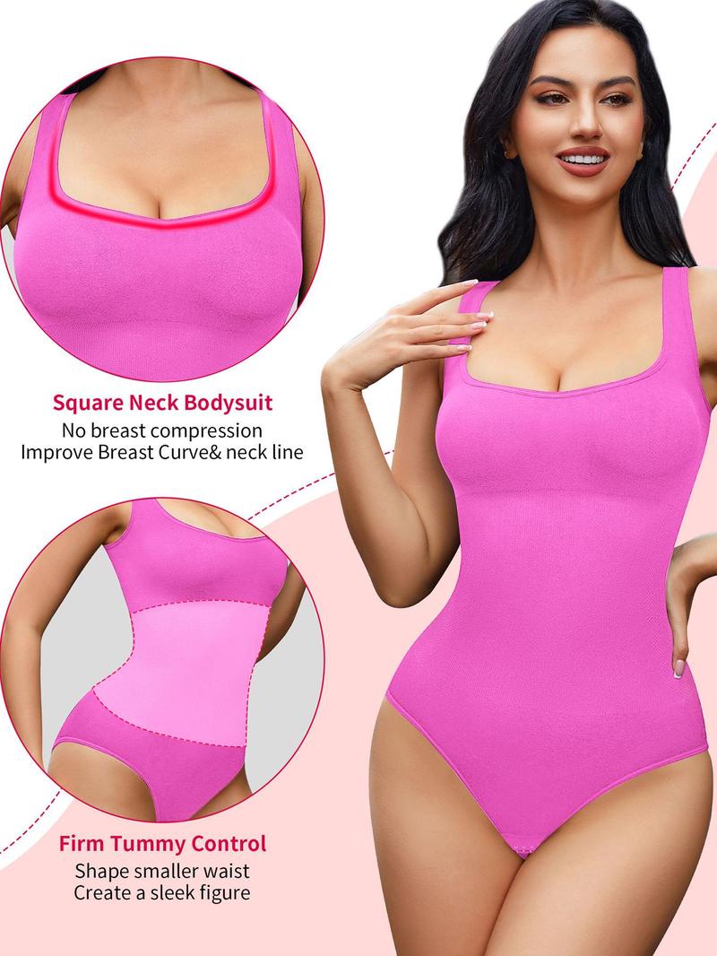 Women's Plus Size Seamless Square Neck Sleeveless Bodysuit, High Stretch Breathable Body Shaper for Casual Parties and Daily Wear