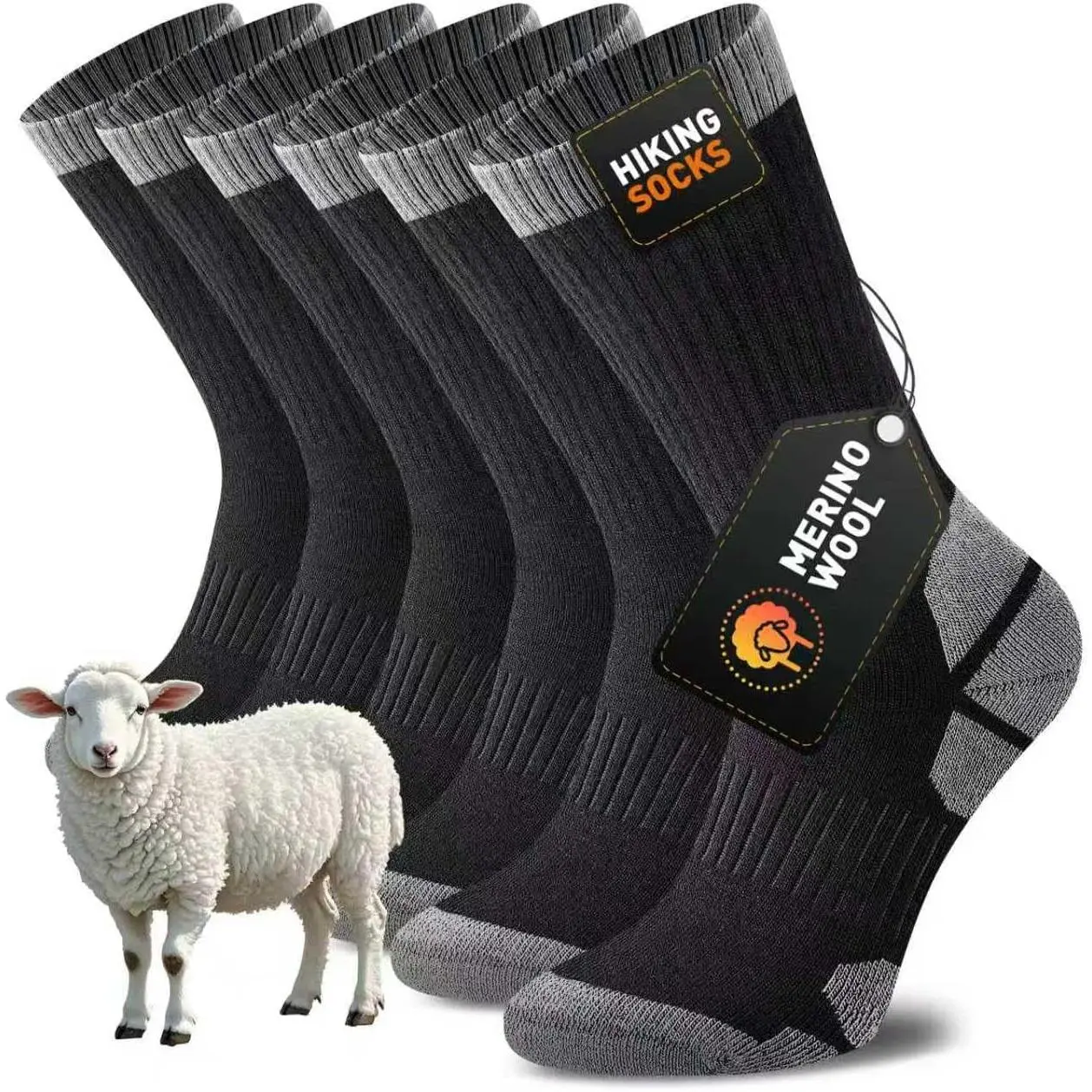 Niorasen Men's & Women's Merino Wool Hiking Crew Socks, Thick Cushioned, Anti-Blister, Moisture-Wicking, Moisture-Resistant, Seamless, Sturdy, Small Sizes Available, 3/5 Pairs, Cold Wash Safe, Outdoor Activities
