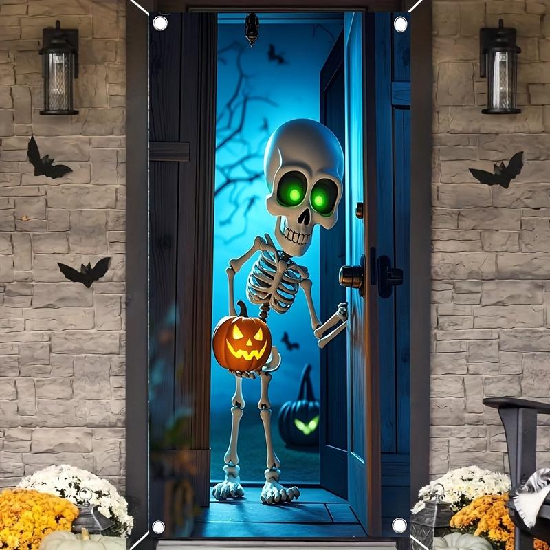 Halloween Themed Door Banner, 1 Count Skeleton Pattern Door Decoration, Indoor Outdoor Decor, Theme Parties & Photo Props, Ornaments