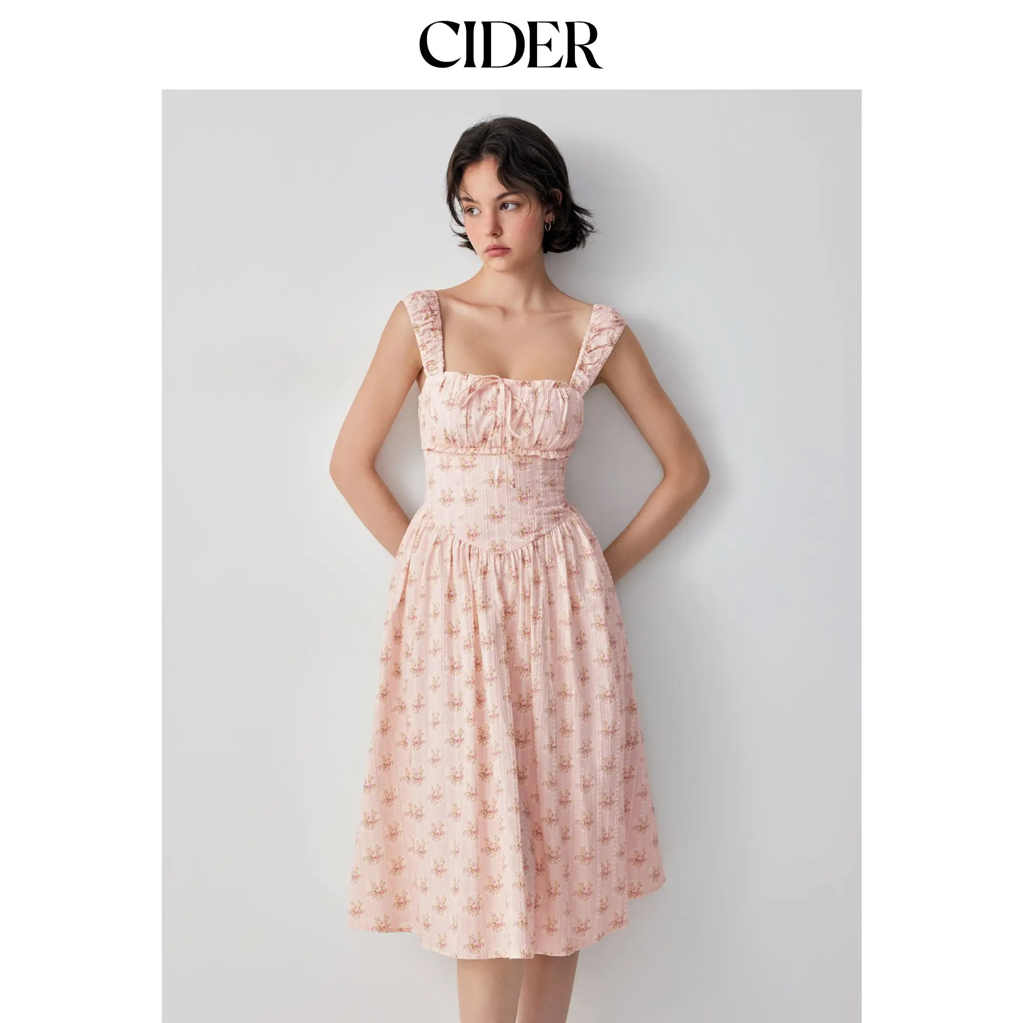 Cider Cotton-blend Textured Floral Sweetheart Ruffle Lace Up Flared Maxi Dress SohoChic