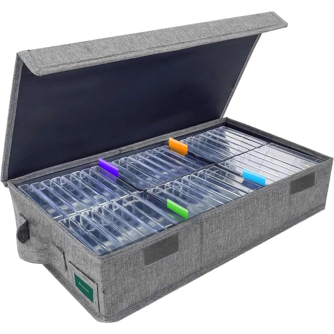 Practical Gray Cassette Tape Storage Box, 16.34 x 9.25 x 3.54 Inch Cassette Tape Holder Rack with Lids and Index Labels, Stores Up to 48 Cassette Tape Cases