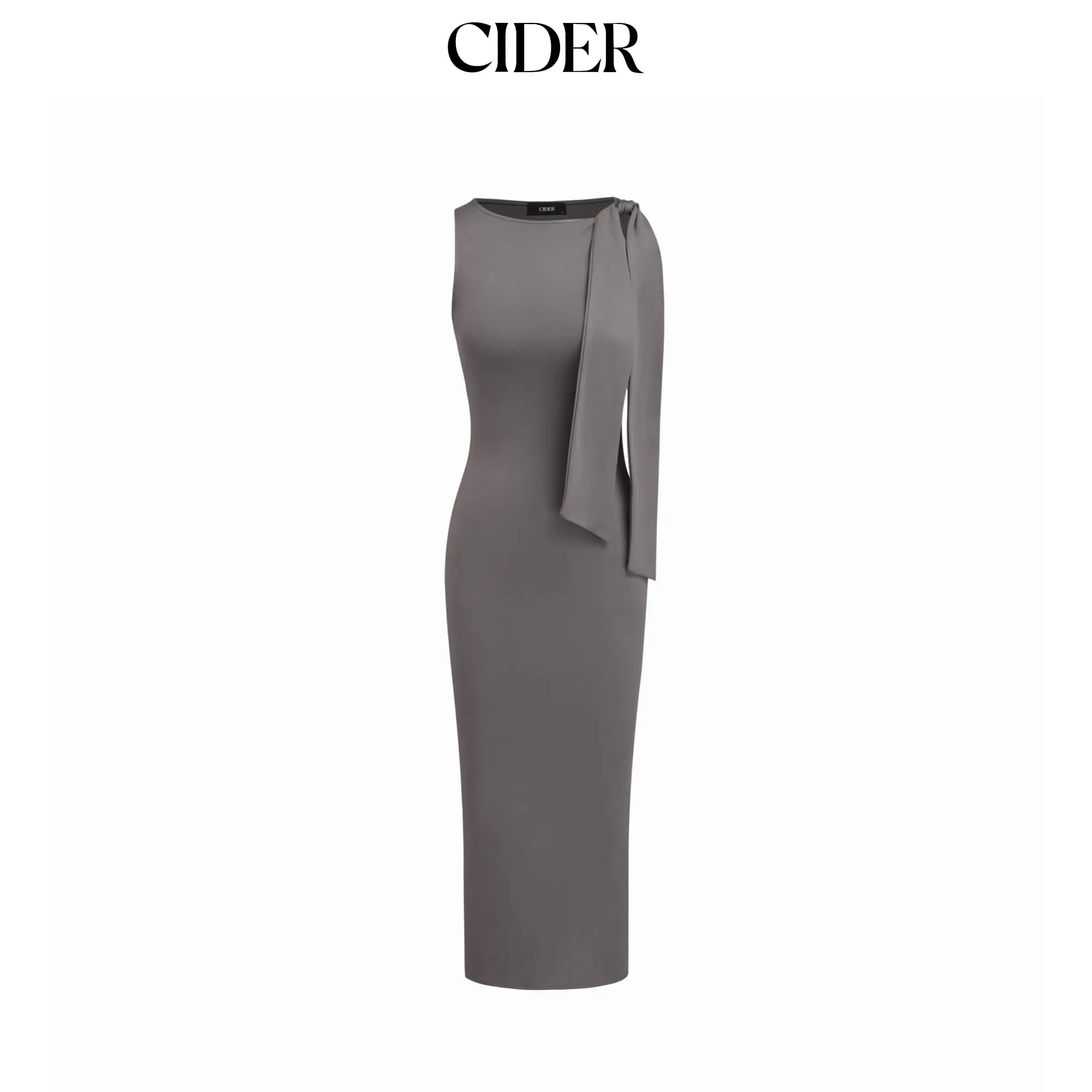 Cider Asymmetrical Neck Bowknot Ruched Midi Dress [LIVE FS]