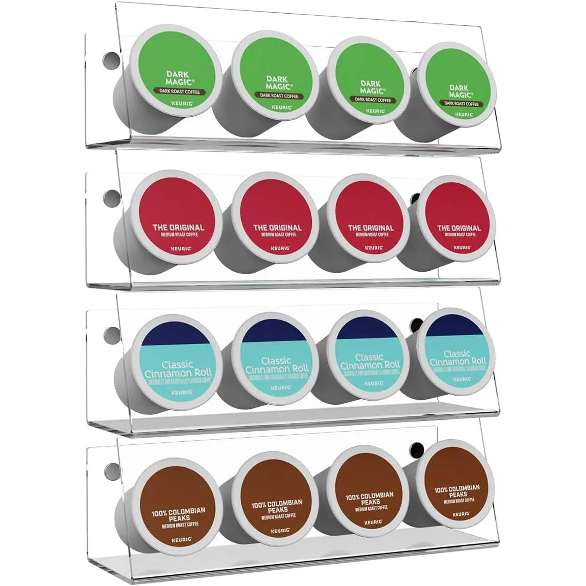 K Cup Holders,  Coffee Pods Organizer Stand  & Self-Adhesive Wall Mounted K Cup Stand for Kitchen Wall, Cabinet, Fridge (4 Pack for 16 Pods)