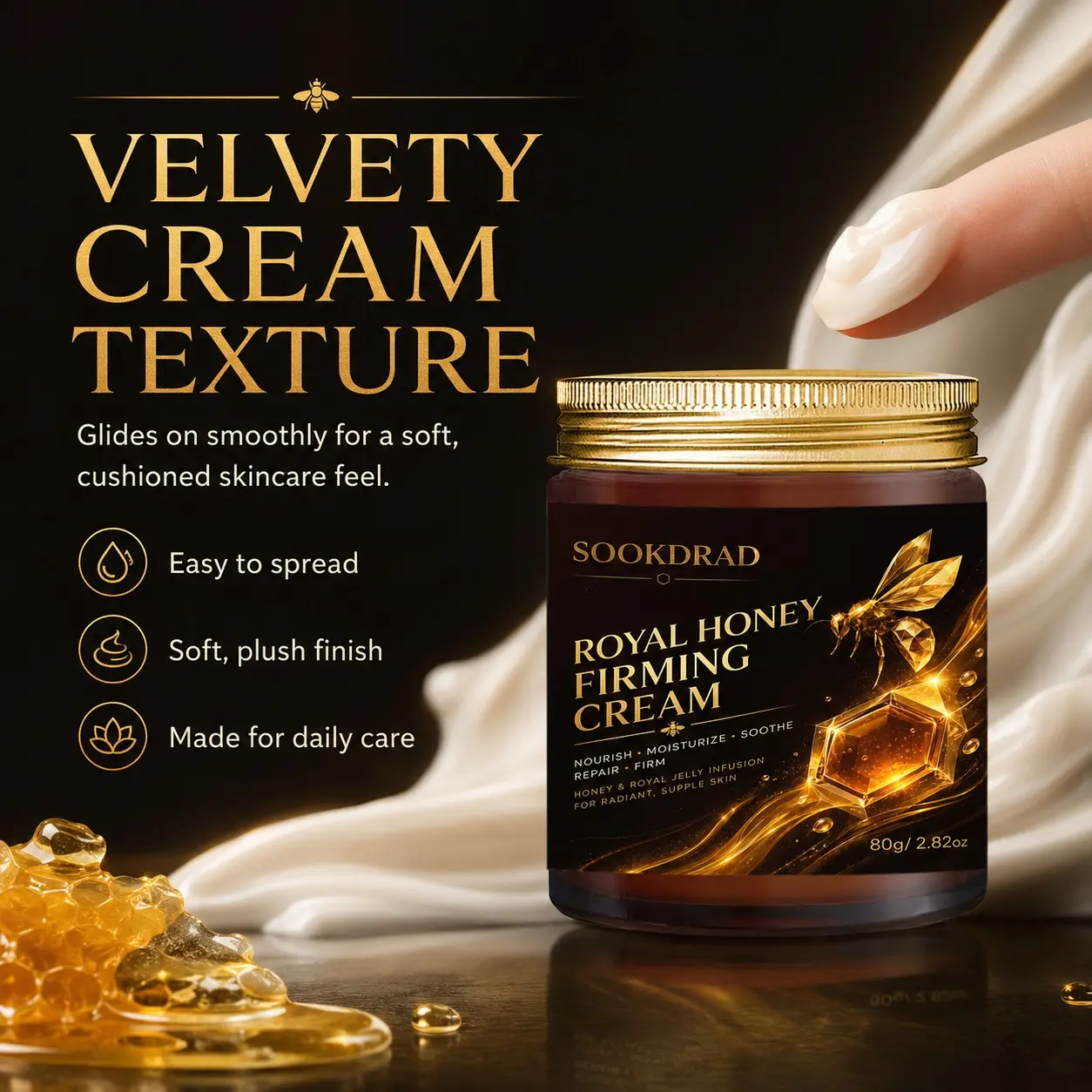 Royal Honey Firming Cream, Royal Jelly Infusion, nourish, moisturize, soothe, repair, firm, radiant supple skin, 80g
