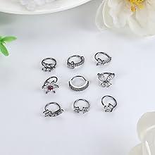 Trendy Summer 9pcs 20G Nose Rings Hoops for Women - Surgical Steel Paved CZ Cartilage Earring Hoop Cute Butterfly Flower Nose Piercing Jewelry - Silver, Gold, Black, Rose Gold