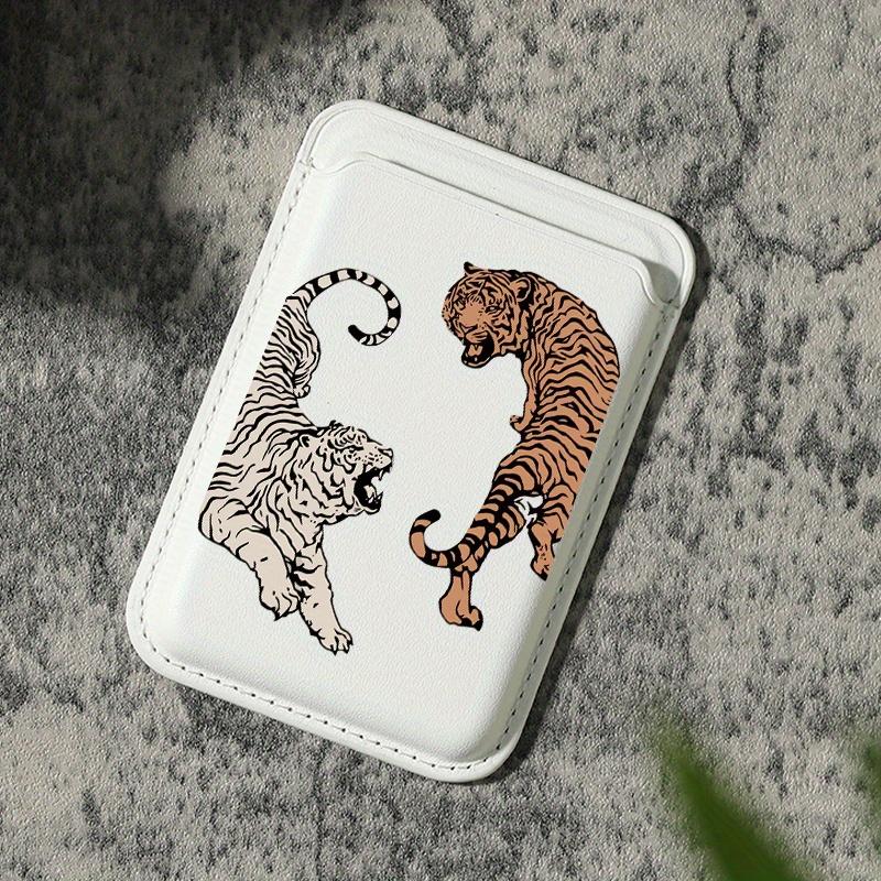 Luxury Tiger-Striped TPU Faux Leather Magnetic Mobile Wallet Card Holder for iPhone 16/15/14/13/12 Pro Max, 1-2 Secure Slots, Built-In Security Pocket, Orange with Black & White Stripes, Phone Accessory