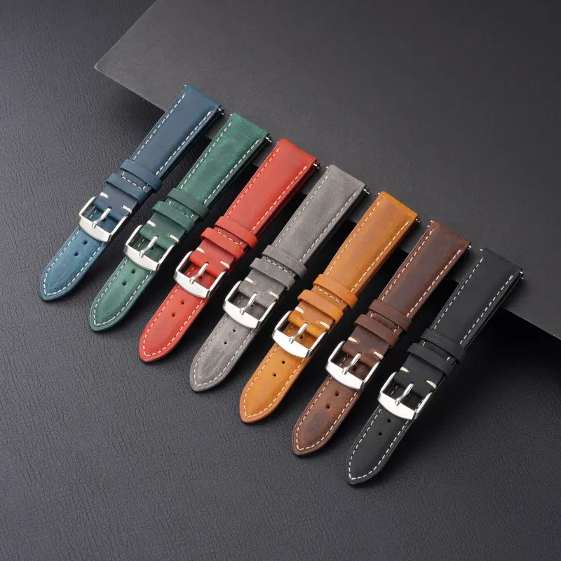 Factory wholesale of vintage crazy horse leather watch straps, unisex, 14MM, 20MM, 22MM, 24MM, genuine leather watch straps, simple design