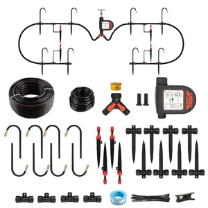 82.4FT utomtic Drip Irrigtion Kit with Wter Timer, 8 Progrms & LCD, Quick-Connect System, 1/2" Minline + 1/4" Tubing, 360? Bendble Nozzles for Rised Beds, Grden & Greenhouse