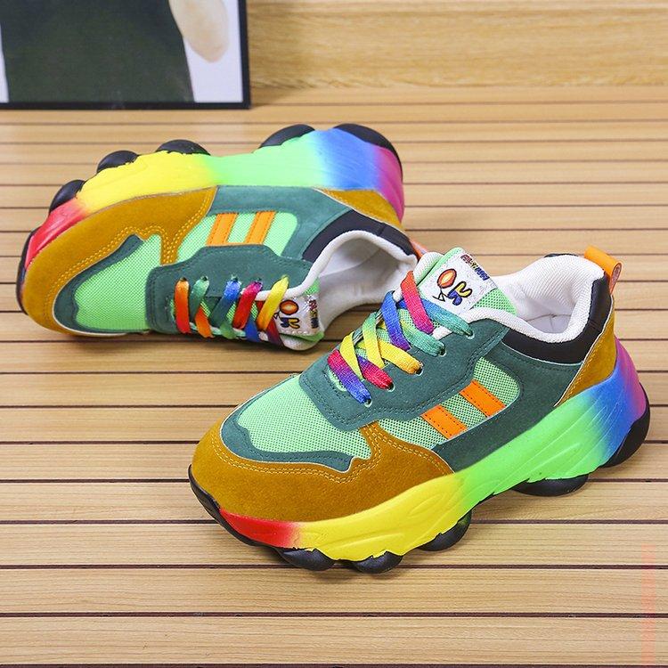 2026 Spring and Autumn New Colorful Dad Shoes Hip-Hop Street Style Sports Color-Block Casual Unique Platform Rainbow Women's Shoes Large Size Comfortable and Durable