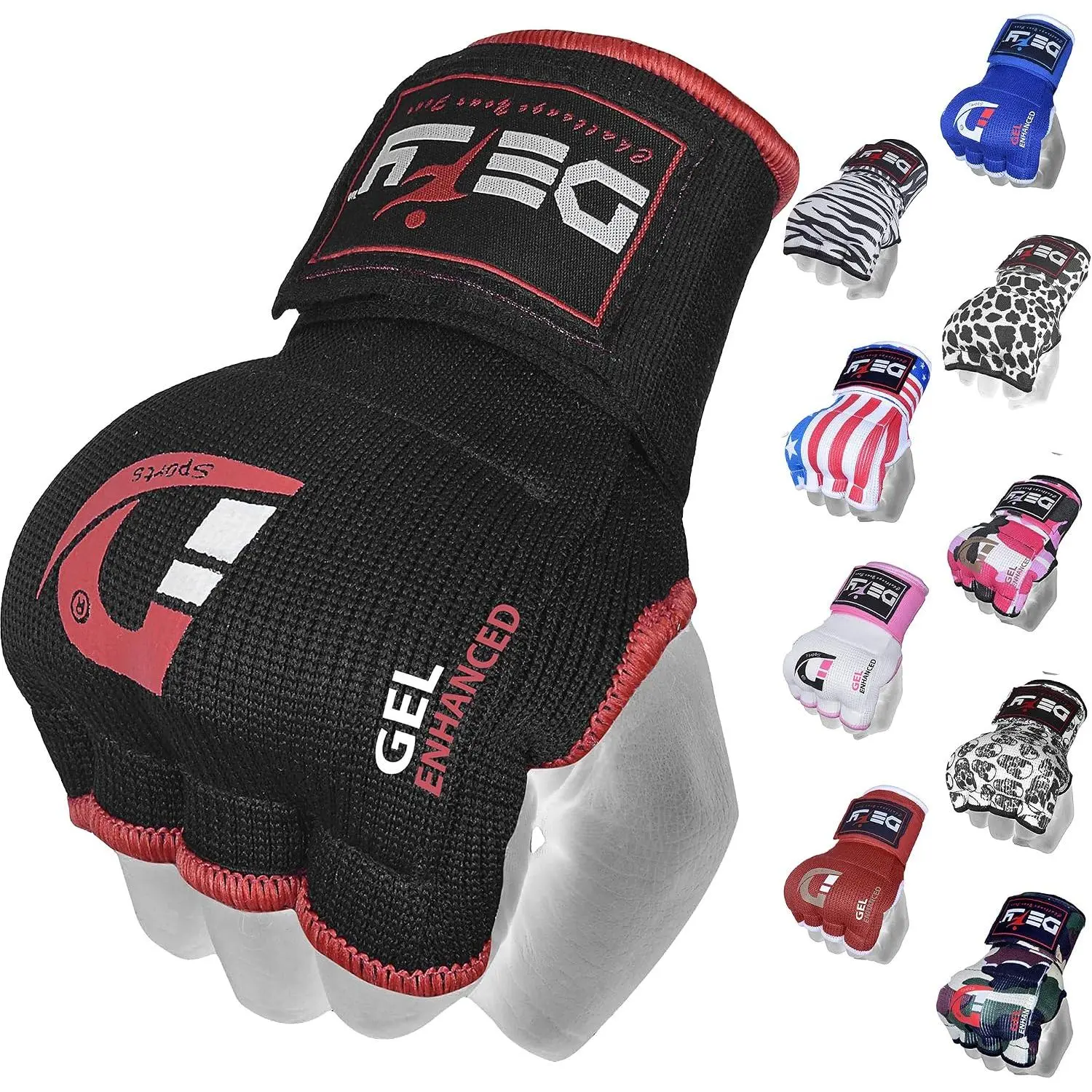 Padded Inner Gloves Quick 75cm Long Strap – Inner Boxing Gloves Gel Padded Knuckle Protection – Elasticated Boxing Hand Wraps for MMA Muay Thai Kickboxing Martial Arts Pair
