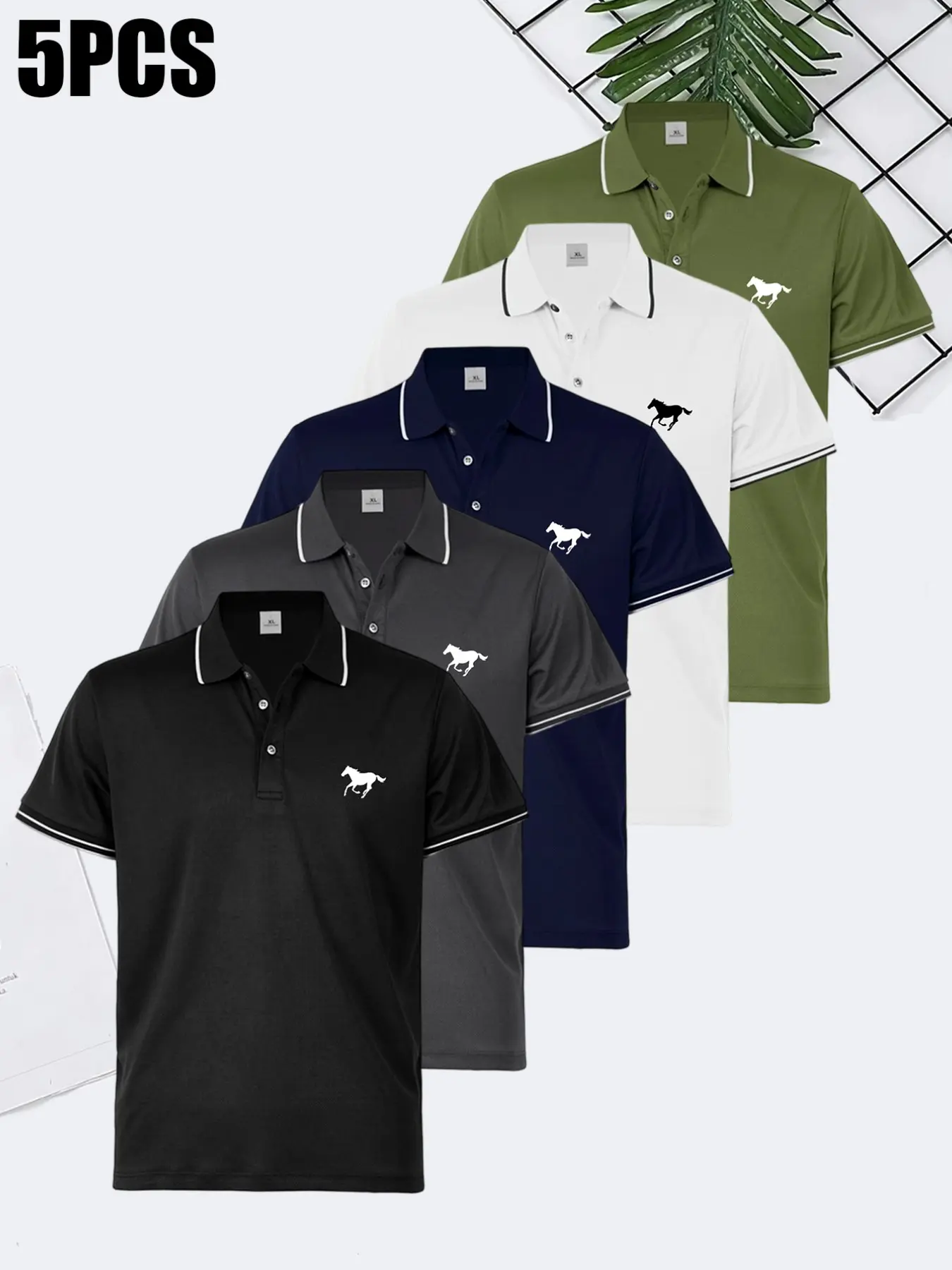 Summer Men's Casual Collared Polo Shirt, Short Sleeve Slim-Fit, Plain Design, Ideal for Daily Wear and Office, All Seasons Comfortable Top