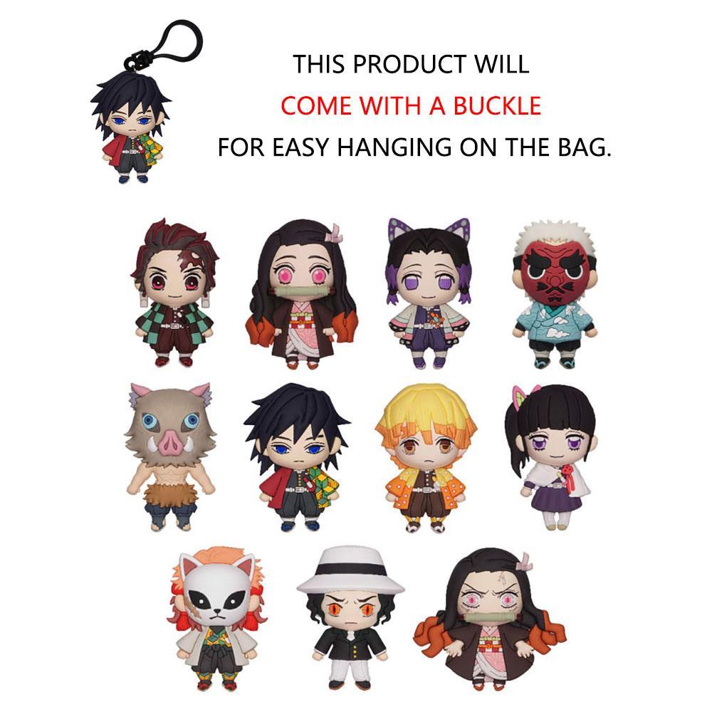 Demon Slayer 1PC Mystery Bulk Bag Clip Cute Mini Nezuko Tanjiro Zenitsu Inosuke Random One 3D Anime Character Blind Box Design Action Figures Collectible Toys Furniture Decoration Keyring Keychain Officially Licensed
