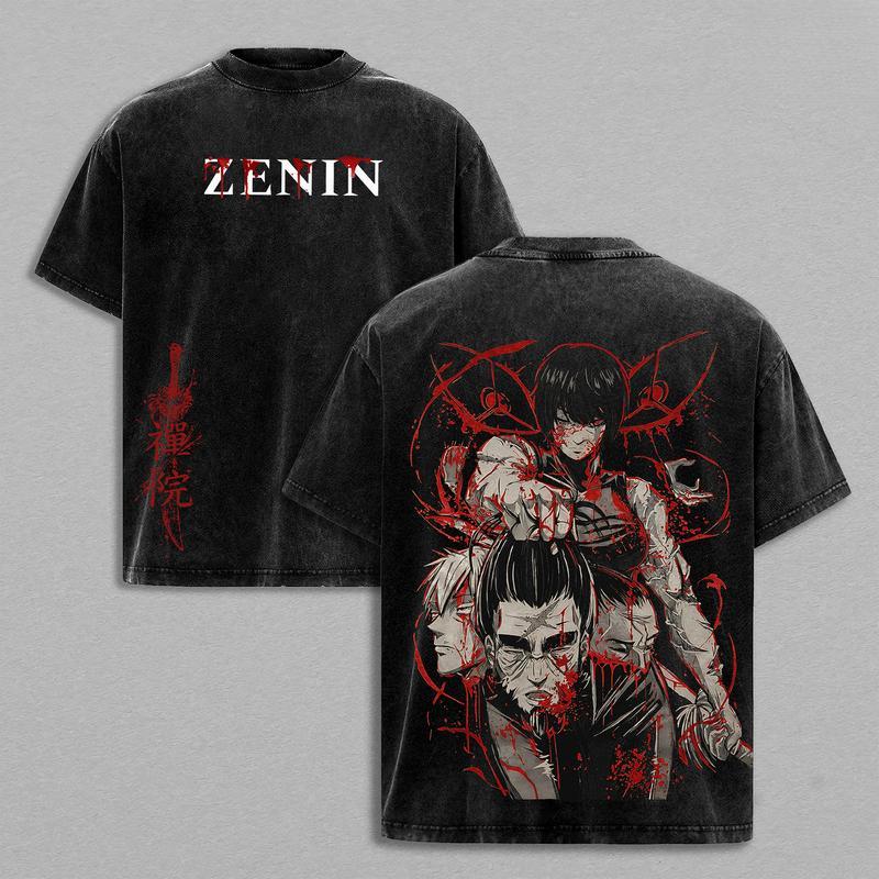 Maki Zenin Jujutsu Kaisen Graphic Tee – Culling Game Arc Heavenly Restriction Anime Shirt, Double-Printed Acid-Washed Heavy Cotton Top, Unisex Oversized Vintage Streetwear Menswear for Casual, Party, Convention, and JJK Fans