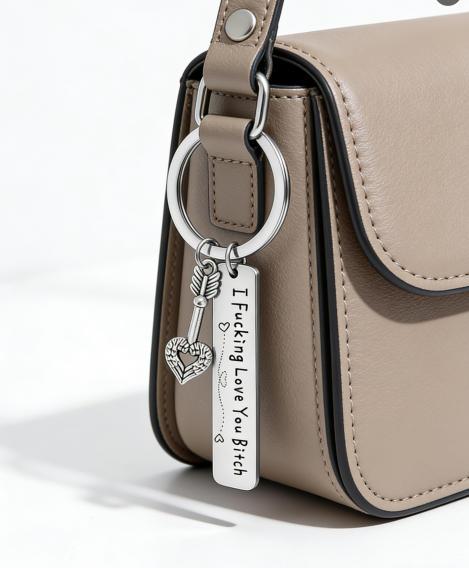 Engraved Stainless Steel Key Chain for Best Friends — 'I Fking Love You Bith' Funny Quote — Durable Friendship Gift for Besties & Female BFFs