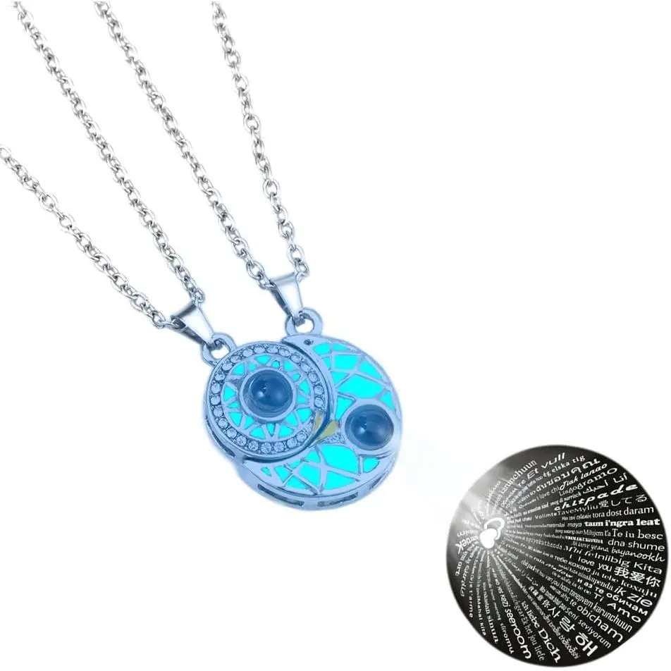 Stainless Steel BFF Friendship Puzzle Pendant Necklace Set, 4-, with Luminous Function