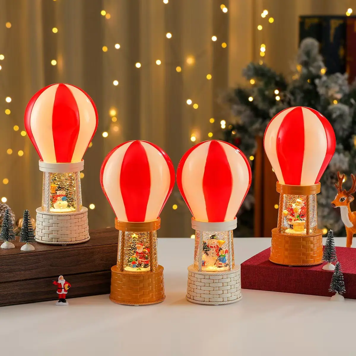 Christmas Hot Air Balloon Snow Crystal Wind Lantern, Electric Automatic Snowfall Night Light, Desktop Atmosphere Decor, Christmas Gift