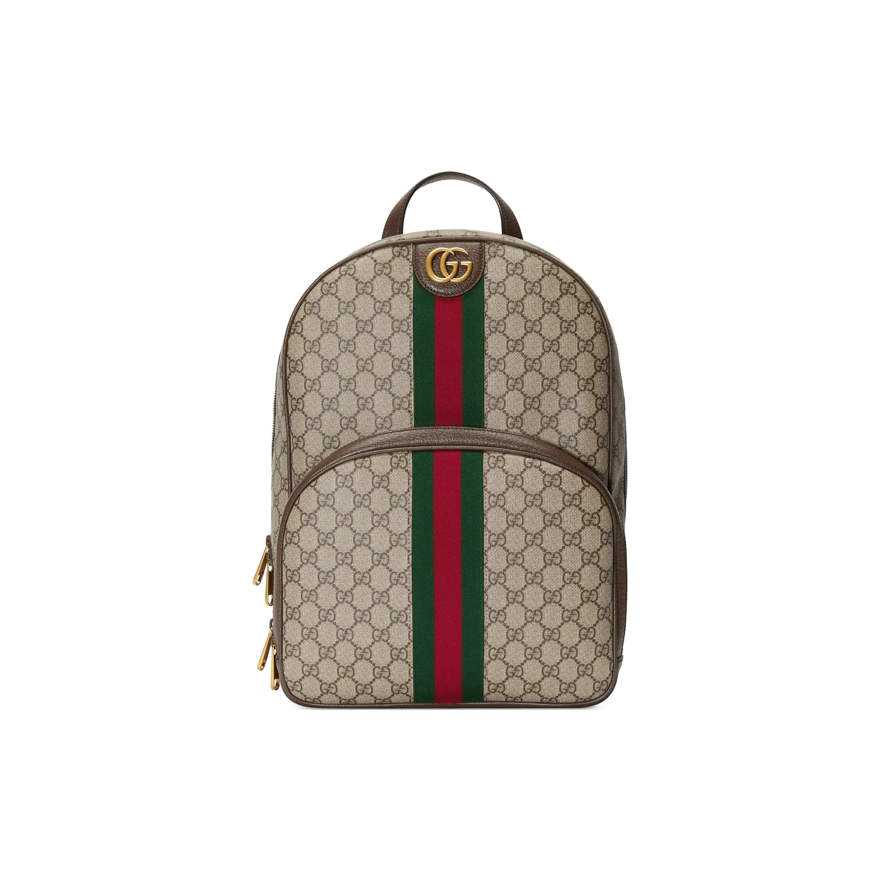 Gucci Ophidia Distressed Double G Logo Adjustable Strap Canvas and Leather Backpack for Men in Beige and Ebony