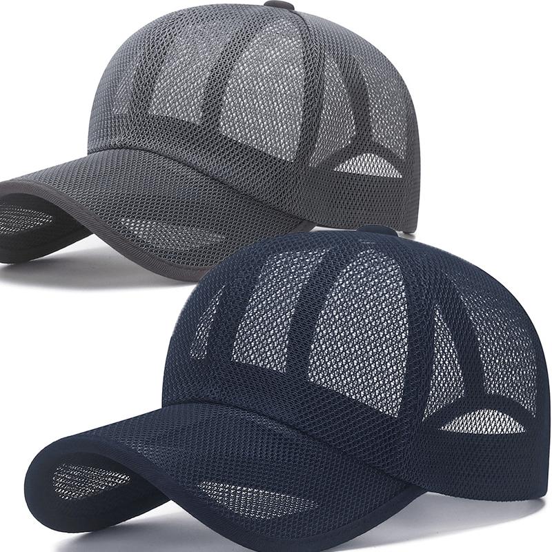 2pcs High-End Casual Outdoor Baseball Caps with Hollow Breathable Mesh Brim, Adjustable Snapback Closure, Unisex Summer Sun Hats for Travel, Work & Outdoor Activities (Black/Dark Gray), Adjustable Baseball Cap | Casual Cap | Mesh Design