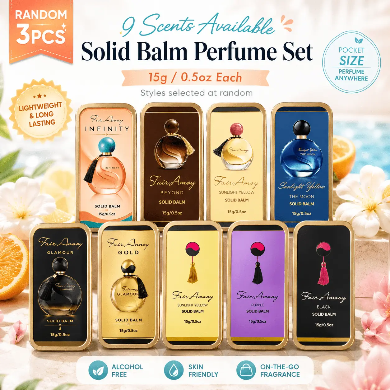 3pcs Random Solid Perfume Balm, Women's Hair Fragrance Scent Gift Set, 15g Portable Fragrance Collection, Random 3pcs, Create Different Daily Aromas, Long Lasting Solid Perfume Balm, Perfect Gift for Girlfriend, Wife, Mother, Birthday and Holidays