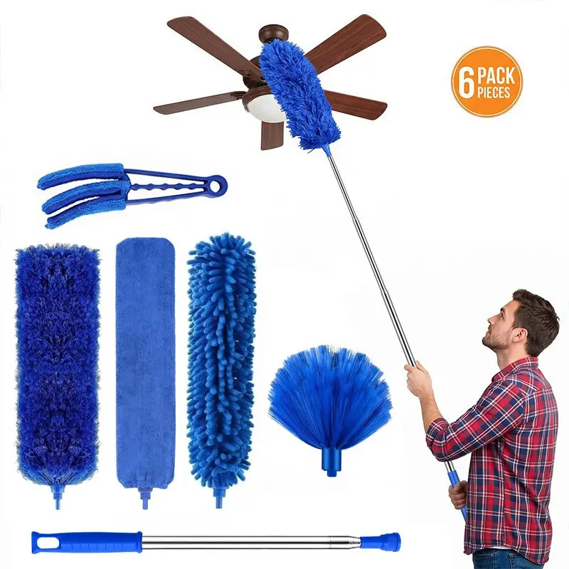 6pcs for Dusting Brush Set with Extendable Handle - A Household Cleaning Kit for Dusting, Ceiling Cleaning, Cobweb Removal, And for Dust Collection Brushes