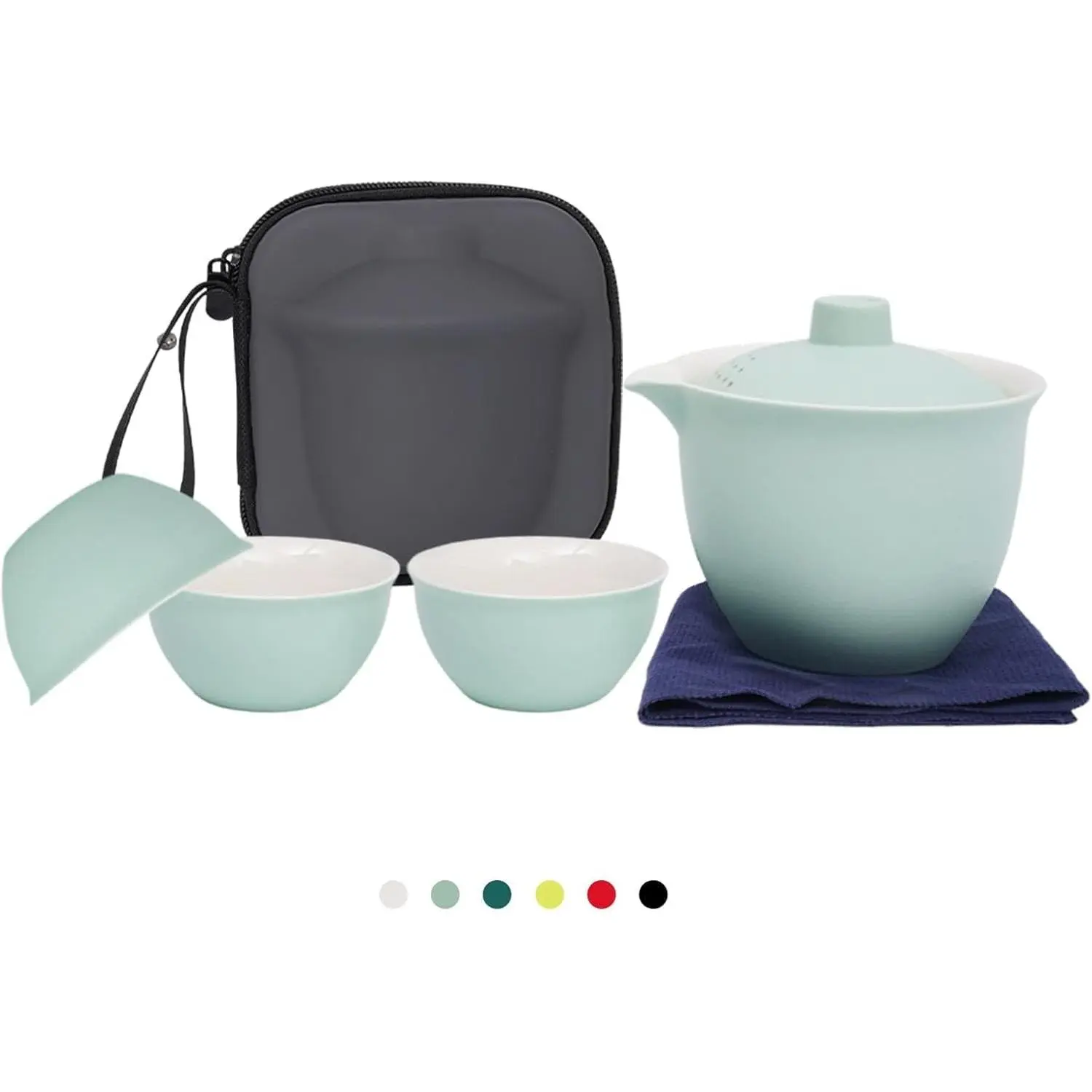 Portable Chinese Gongfu Porcelain Tea Set Ceramic Gaiwan Teapot Cup Set for Home Travel Outdoor Office Gifting Blue