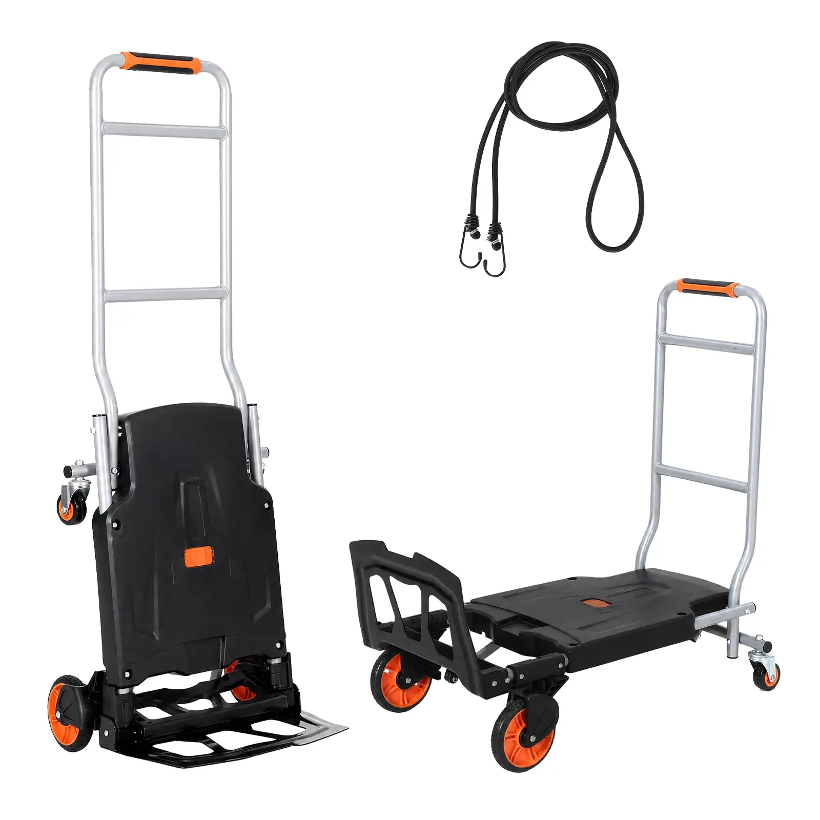 Folding 2-in-1 Hand Truck & Platform Cart – 330lbs Heavy Duty Convertible Dolly with 360° Brake Wheels, Lightweight Rustproof Aluminum Steel Frame – For Warehouse, Delivery, Home