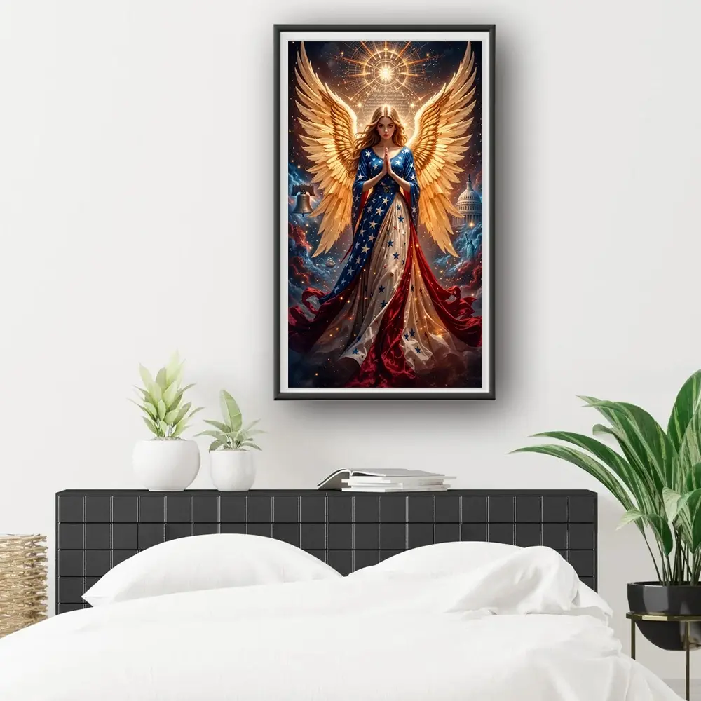 One 2D Flat Unframed Exquisite Handmade DIY Diamond Painting Kit American Sacred Angel Theme Home Decoration Wall Art