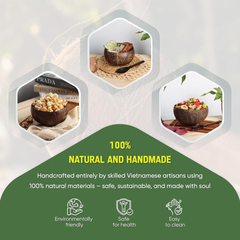 Coconut Bowl with Wooden Spoon and Straw - Vegan , Made from Coconut Shells for Smoothies, Acai & Buddha Bowls (4, Polished) Coconut Bowl with Wooden Spoon and Straw - Vegan , Made from Coconut Shells for Smoothies, Acai & Buddha Bowls (4, Polished)