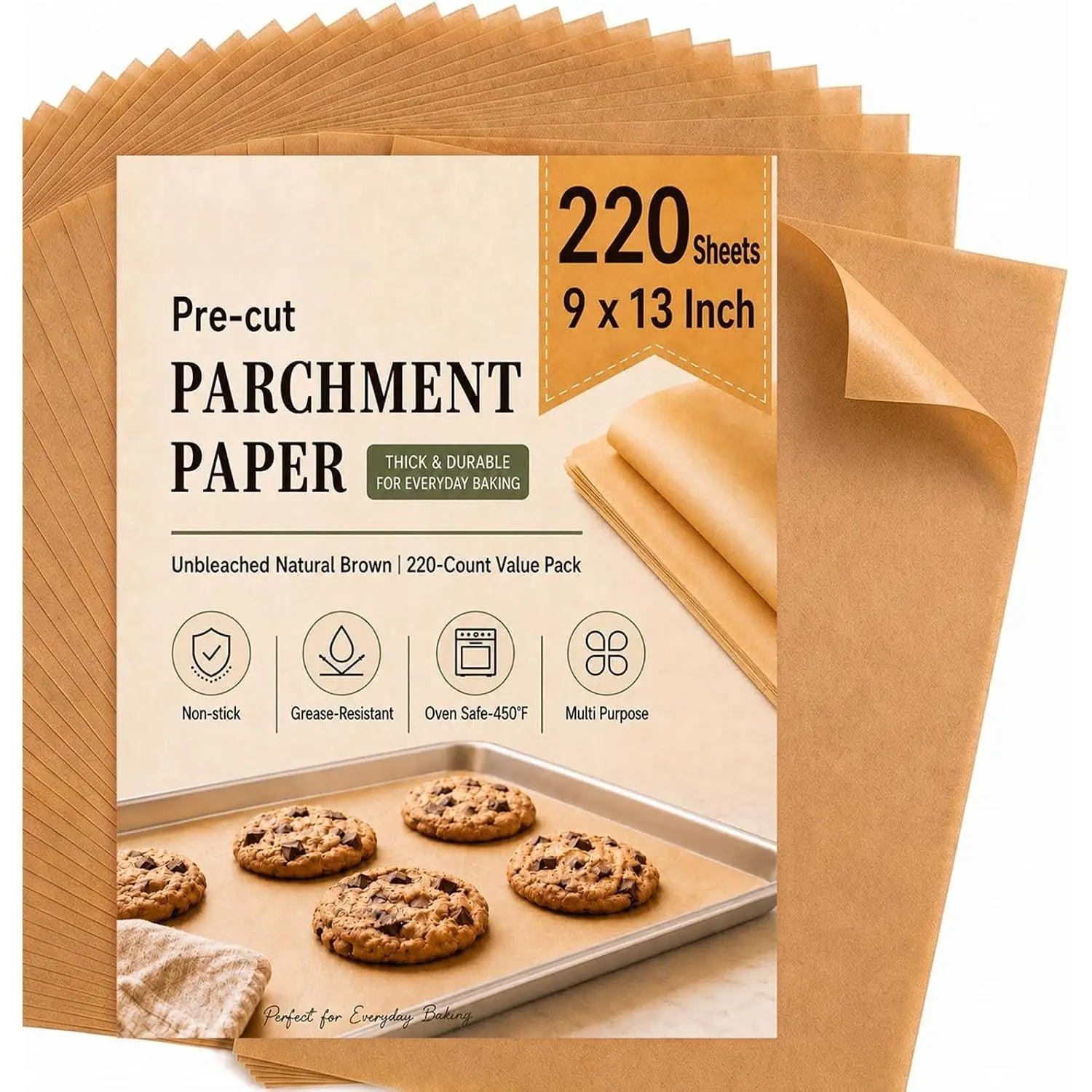 120-Count 9x13 Inch  Paper Sheets, Precut Non-Stick Unbleached Baking Paper, Quarter Sheet Size for Toaster Oven, Air Fryer, Cookies, Cakes and Bread